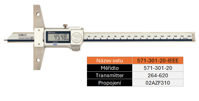 SET UW Digitální posuvný hloubkoměr 0-150/0,01mm IP67 MITUTOYO (571-301-20-IEEE)