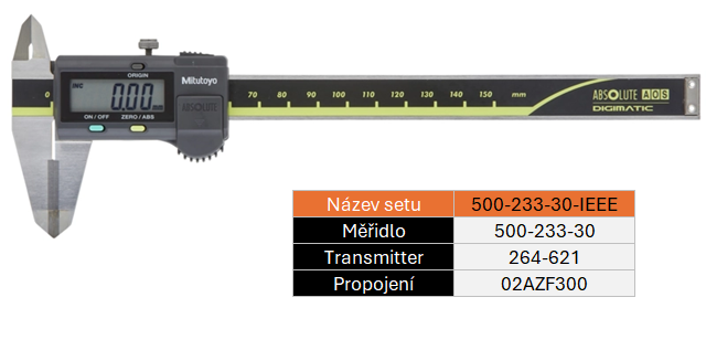 SET UW Digitální posuvné měřítko vnější měření tvrdokov 0-150/0,01mm MITUTOYO (500-233-30-IEEE)