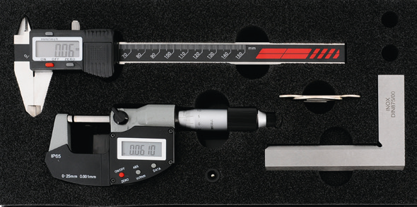 Sada měřicích nástrojů digital HITEC 3 kusy - posuvné měřítko, mikrometr, úhelník (212-27)