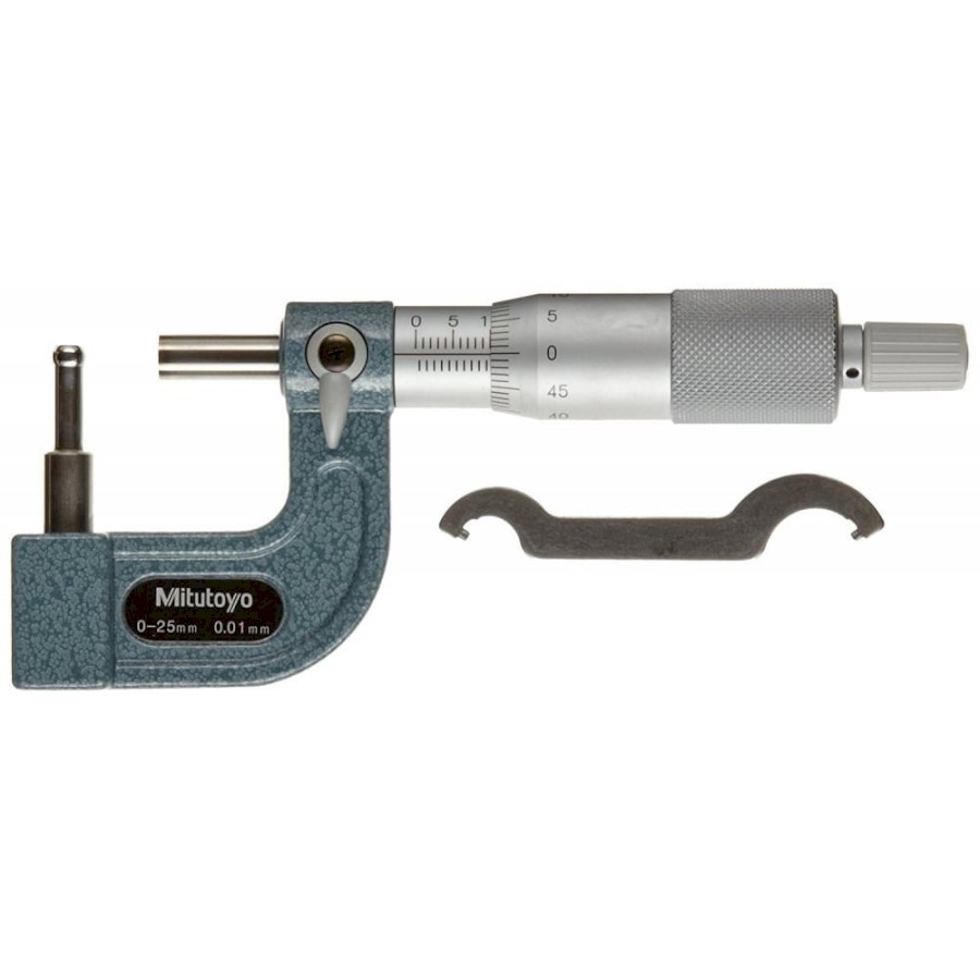 115-315: Třmenový mikrometr s kulovým nebo válcovým pevným dotekem
MITUTOYO 0-25/0,01mm