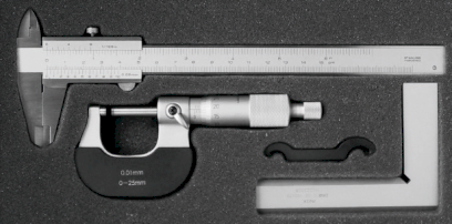 Sada měřicích nástrojů HITEC 3 kusy - posuvné měřítko, mikrometr, úhelník (200-27)