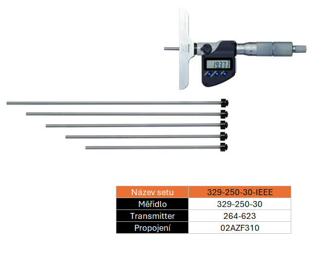 SET UW Digitální mikrometrický hloubkoměr 0-150/0,001mm MITUTOYO (329-250-30-IEEE)