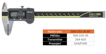 SET BT Digitální posuvné měřítko vnější měření tvrdokov 0-150/0,01mm MITUTOYO (500-233-30-BT)