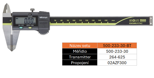 SET BT Digitální posuvné měřítko vnější měření tvrdokov 0-150/0,01mm MITUTOYO (500-233-30-BT)