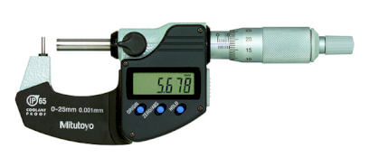 395-261-30: Digitální třmenový mikrometr s kulovým nebo válcovým pevným
dotekem MITUTOYO 0-25/0,001mm