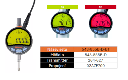 SET BT Digitální úchylkoměr ID-F 12,7/0,0005mm IP30, funkce TOL barevné, TIR, rozhraní S1 MITUTOYO (543-855B-D-BT)