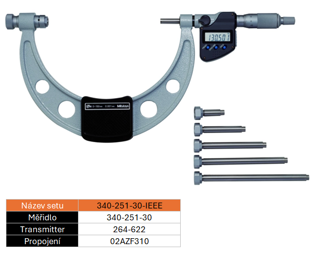 SET UW Digitální mikrometr s výměnnými doteky 0-150/0,001mm MITUTOYO (340-251-30-IEEE)